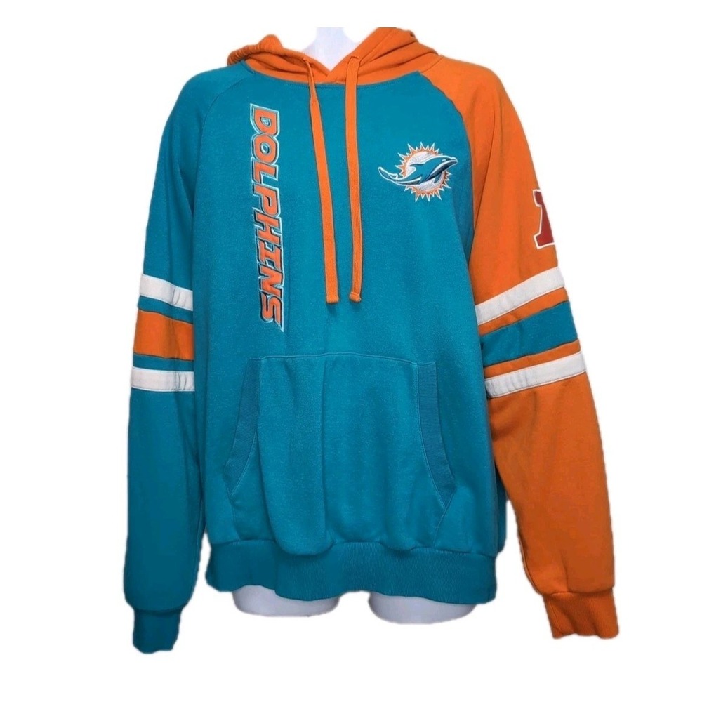 Starter Miami Dolphins Throwback Hoodie‎ Mens XL Teal Pieced Colorblock Patches